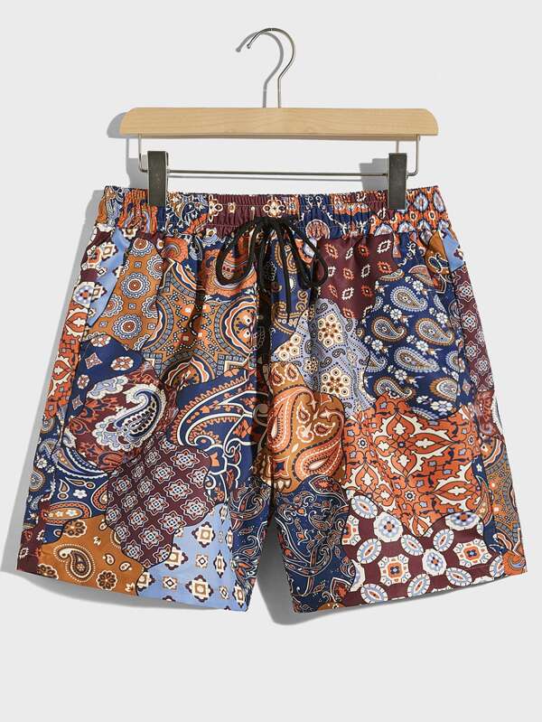 Manfinity RSRT Loose Fit Men's Paisley Printed Shorts With Drawstring Waist