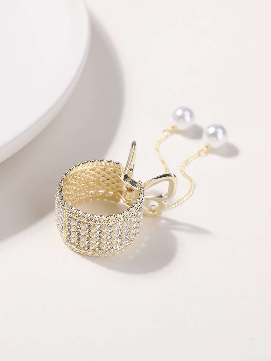 1pc Women Rhinestone & Faux Pearl Decor Luxury Hair Claw - Multicolor - View 1