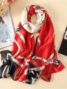 1pc Women Chain Print Polyester Fashionable  Scarf For Daily Decoration - Red - View 1