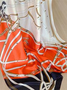 1pc Women Chain Print Polyester Fashionable  Scarf For Daily Decoration - Red - View 2