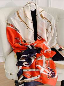 1pc Women Chain Print Polyester Fashionable  Scarf For Daily Decoration - Red - View 4