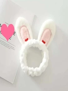 1pc Heart Pattern Bath Headband, Elastic Rabbit Ear Decor Facial Makeup Headband For Bathroom - White - View 1