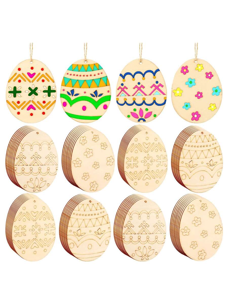 8pcs Easter DIY Hand Paint Wooden Board - Apricot - View 1