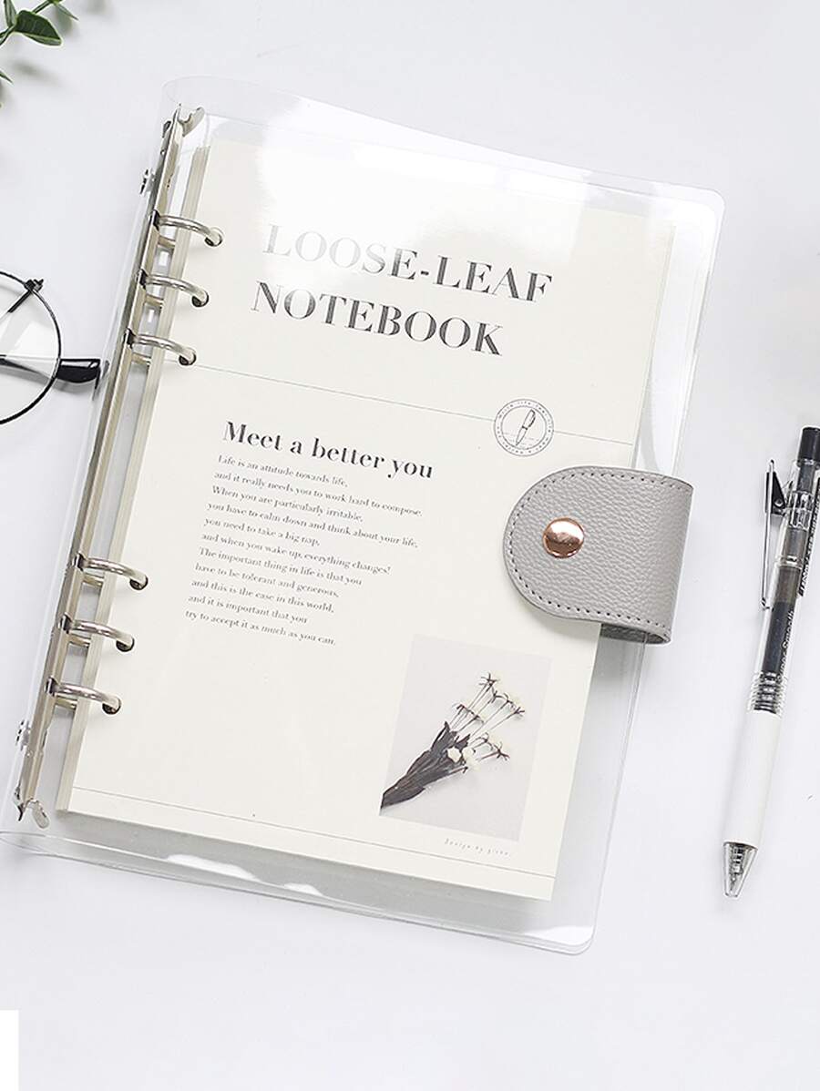 1 pieza Cuaderno con hoja suelta con estampado de slogan - Plateado - Ver 1