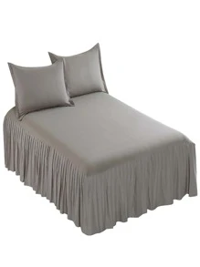 1 Đồng Màu Giường Váy Tối Giản Chất Liệu Vải Xù Viền Chăn Ga Giường Váy Cho Gia Đình - Màu xám đen - Xem 1