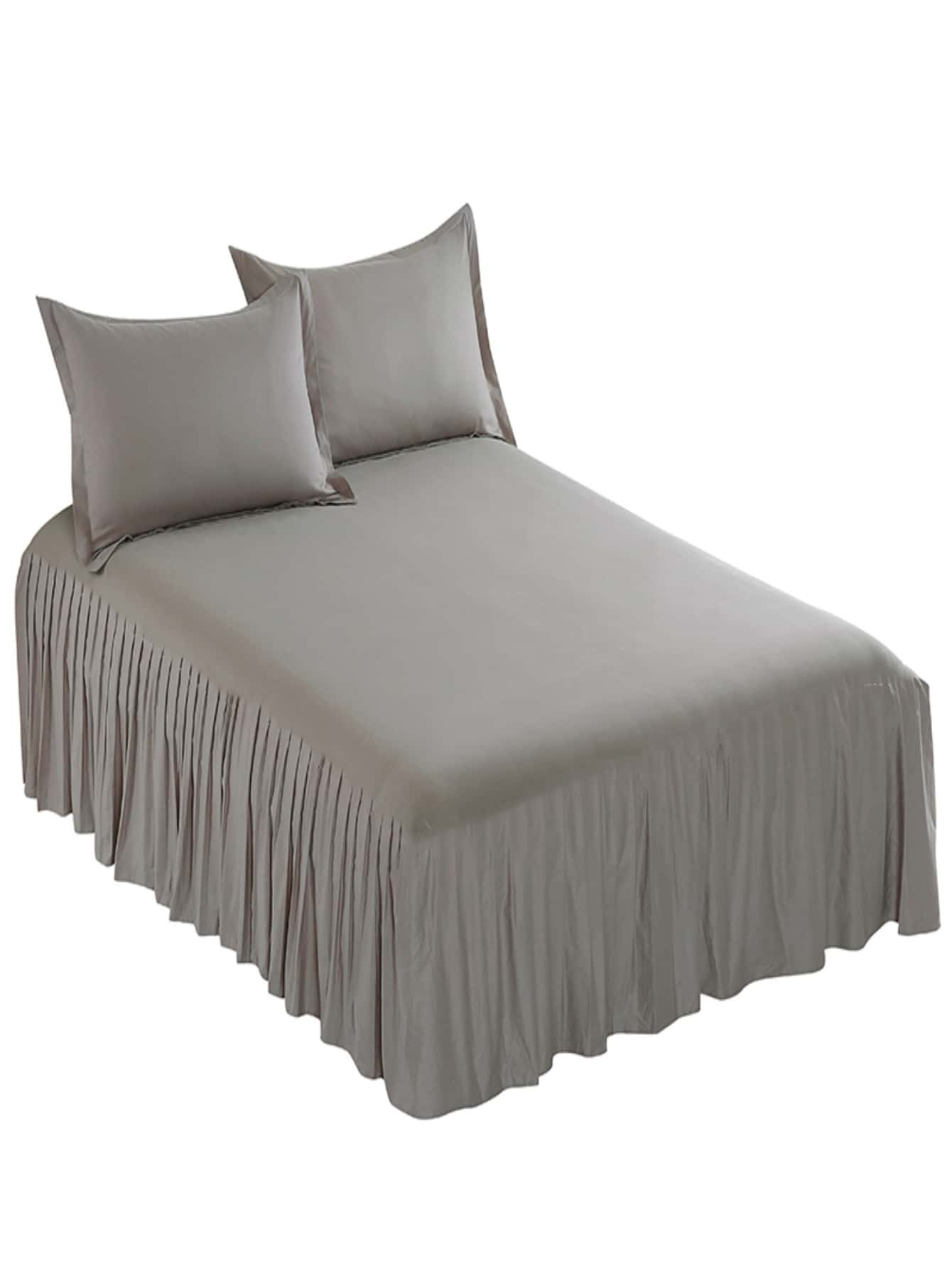 1 Đồng Màu Giường Váy Tối Giản Chất Liệu Vải Xù Viền Chăn Ga Giường Váy Cho Gia Đình - Màu xám đen - Xem 1