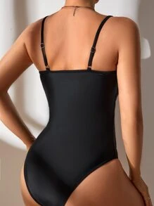 SHEIN Swim Summer Beach Ruched Bust One Piece Swimsuit - Black - View 2