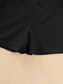 Girls Butterfly Sleeve Belted Romper - Black - View 5