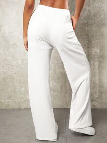 VARSITIE Solid Slant Pocket Wide Leg Trousers - White - View 2