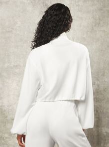 SHEINNeu Flap Detail Lantern Sleeve Crop Jacket - White - View 2