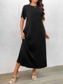 EMERY ROSE Plus Solid Hidden Pocket Tee Dress - Black - View 7