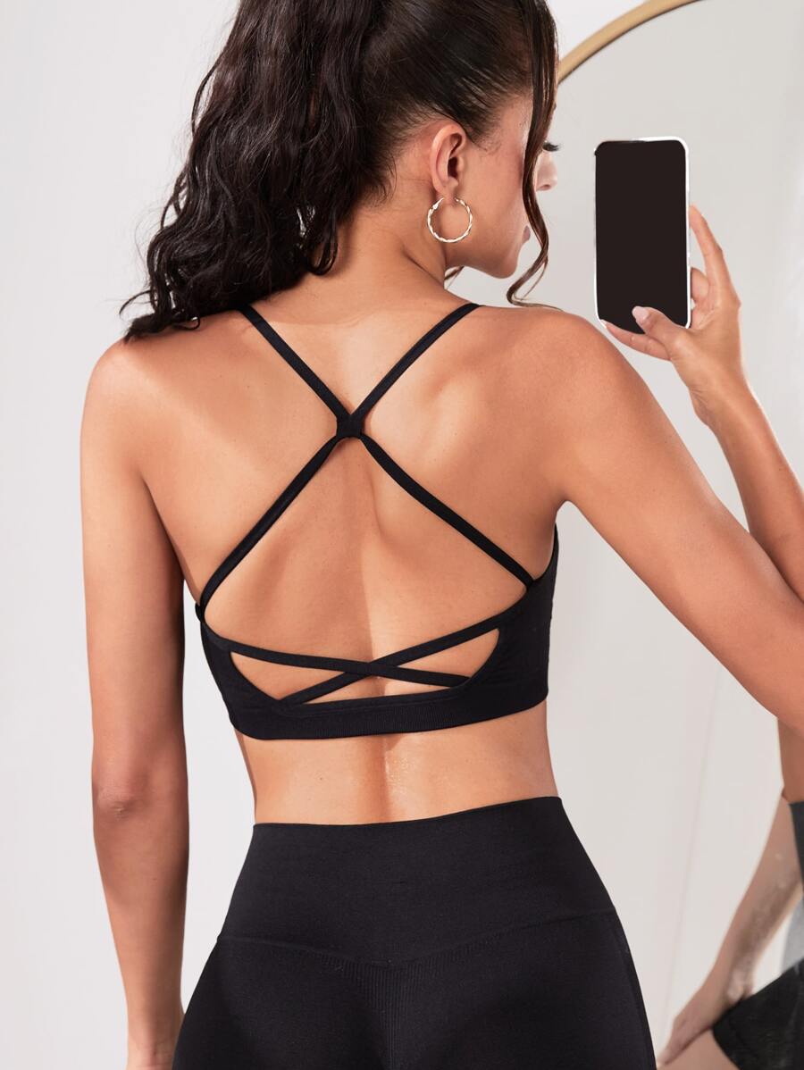 Yoga Sxy Crisscross Backless Sports Bra - Black - View 1