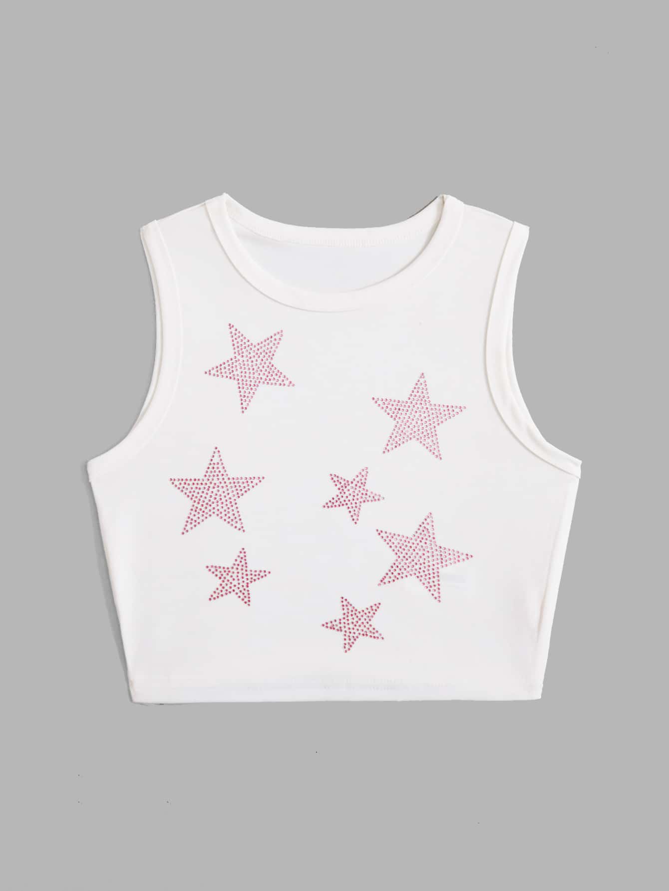 ROMWE Kawaii Star Rhinestone Tank Top - White - View 1