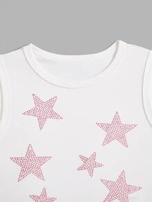 ROMWE Kawaii Star Rhinestone Tank Top - White - View 3