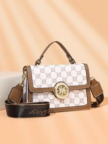 All Over Print Square Bag Metal Decor Top Handle For Daily - Multicolor - View 1