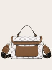 All Over Print Square Bag Metal Decor Top Handle For Daily - Multicolor - View 3