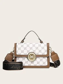 All Over Print Square Bag Metal Decor Top Handle For Daily - Multicolor - View 5