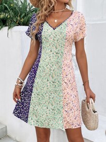 SHEIN VCAY Đầm Túi Khối Màu Họa tiết hoa Boho - Nhiều màu - Xem 1