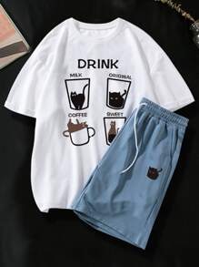 Manfinity Hypemode Bộ hai mảnh Nam Dây kéo Hoạt hình Lá thư Giải trí - Xanh và trắng - Xem 3