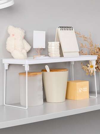 1pc Foldable Storage Holder, White Self-Adhesive PP Table Organizer Rack For Household