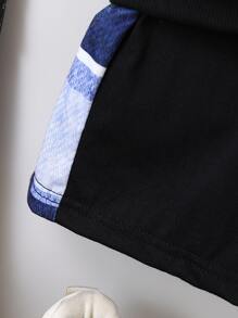 小男童格紋印花假兩件POLO衫和短褲