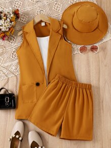 女孩西裝領西裝外套和吊帶背心和短褲和帽 - 彩色 - 查看 5