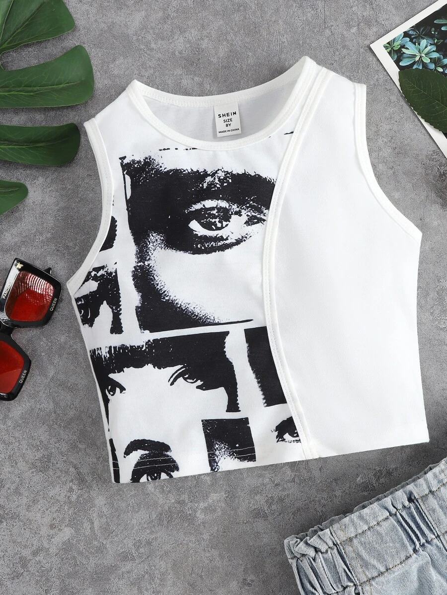 Girls Figure Graphic Tank Top - White - View 1