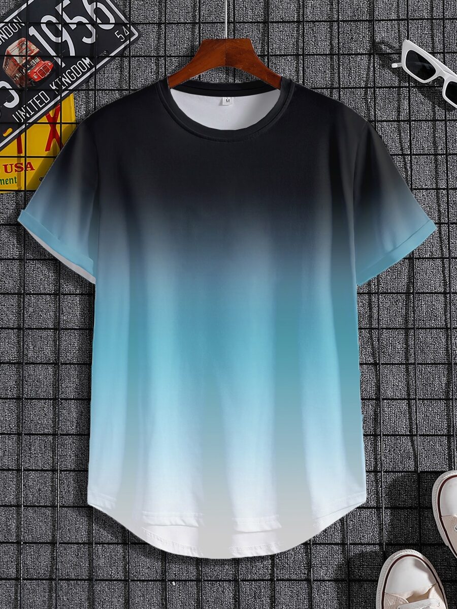 Manfinity LEGND Men Plus Ombre High Low Hem Tee - Multicolor - View 1