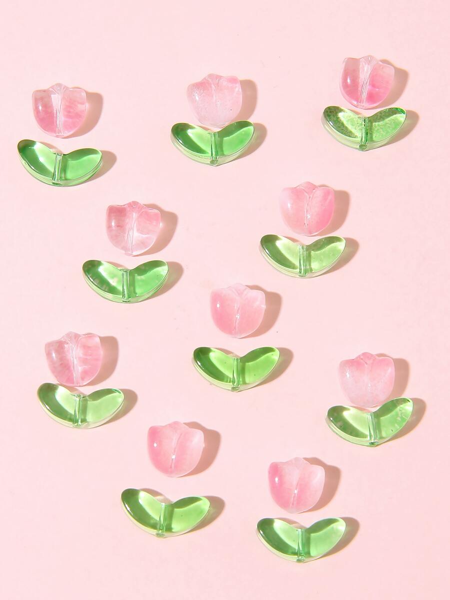 20pcs/set Leaf & Flower Design DIY Glass Beads SHEIN USA