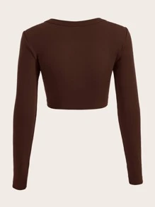 SHEIN EZwear Spring Scoop Neck Ribbed Knit Crop Tee