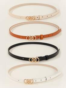 4条装女士金色三环扣腰带，适合日常佩戴，可搭配毛衣、外套、连衣裙和裤子，夏季、秋季、万圣节皆宜。