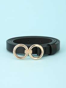 1入組女士圓扣時尚皮帶 - 黑色 - 查看 2
