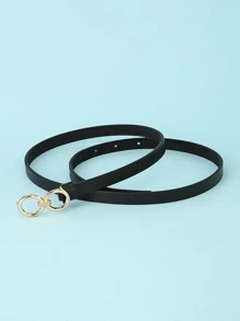 1入組女士圓扣時尚皮帶 - 黑色 - 查看 4