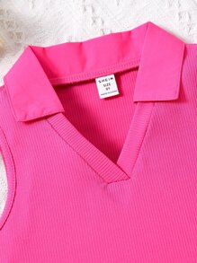 SHEIN Girls Solid Ribbed Knit Tank Top - Hot Pink - View 3