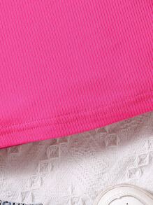 SHEIN Girls Solid Ribbed Knit Tank Top - Hot Pink - View 4
