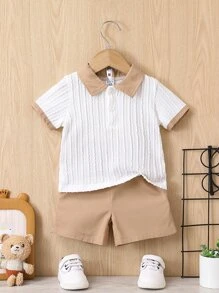 Baby Boy Summer Casual Color Block Polo Shirt And Shorts Set - Multicolor - View 1