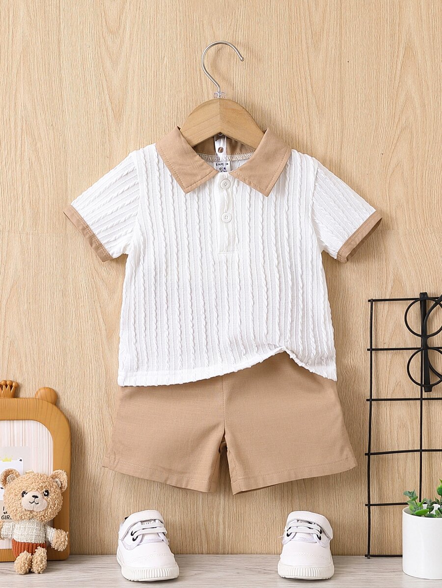 Baby Boy Summer Casual Color Block Polo Shirt And Shorts Set - Multicolor - View 1