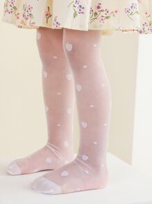 1雙小女童草莓圖案休閒褲襪 - 白色 - 查看 1