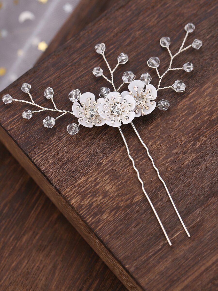 1入組女式水鑽和花朵裝飾優雅新娘髮夾適用於婚禮派對