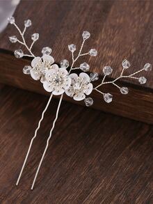 1入組女式水鑽和花朵裝飾優雅新娘髮夾適用於婚禮派對