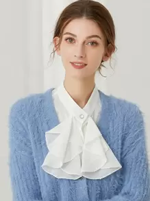 1入組女式荷葉邊飾優雅圓領用於服飾裝飾 - 白色 - 查看 1