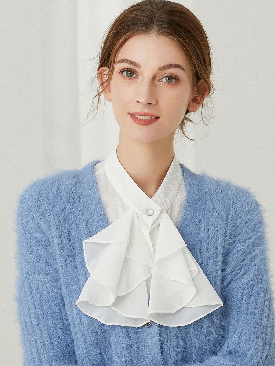 1入組女式荷葉邊飾優雅圓領用於服飾裝飾 - 白色 - 查看 1