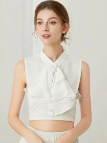 1入組女式荷葉邊飾優雅圓領用於服飾裝飾 - 白色 - 查看 2