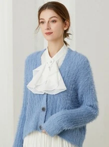 1入組女式荷葉邊飾優雅圓領用於服飾裝飾 - 白色 - 查看 3