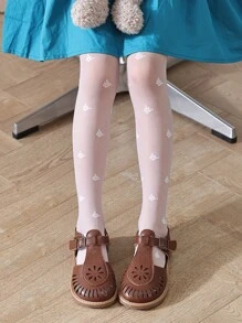 1雙小女童花朵圖案休閒褲襪 - 白色 - 查看 6