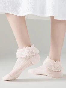 2 đôi Vớ đến mắt cá chân phong cách ngọt ngào cho bé gái mới tập đi - Nhiều màu - Xem 5