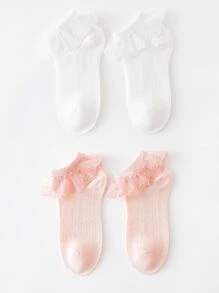 2對女童蕾絲邊甜美風格及踝襪 - 彩色 - 查看 1
