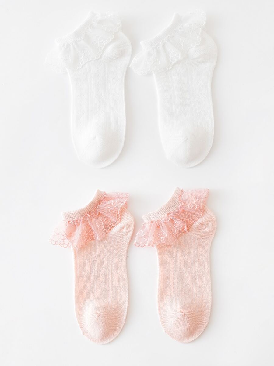 2對女童蕾絲邊甜美風格及踝襪 - 彩色 - 查看 1