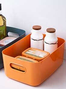 1pc Plastic Storage Basket, Orange Storage Cube For Home - Orange - View 4