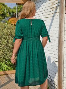 SHEIN Clasi 大碼圓點泡泡袖連衣裙 - 墨綠色 - 查看 2